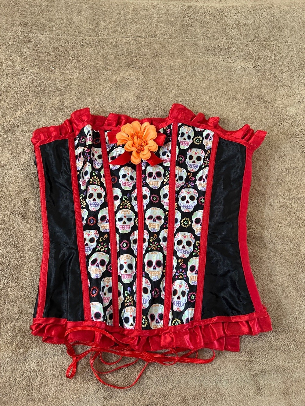 Amscan Red and Black Sugar Skull Corset with Orange Flower